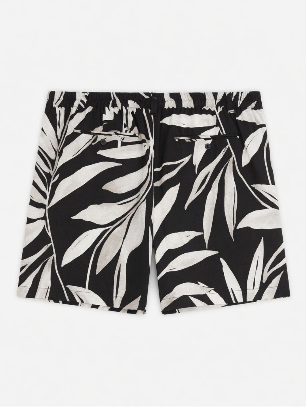 XL Printed Black & Cream Tropical-Leaf High Rise Shorts  60%Rayon 20%Linen Blend - Picture 3 of 10